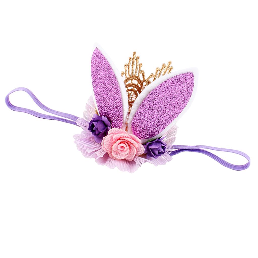 Lace Crown Rabbit Ears Headbands for Baby Toddler Girls Purple