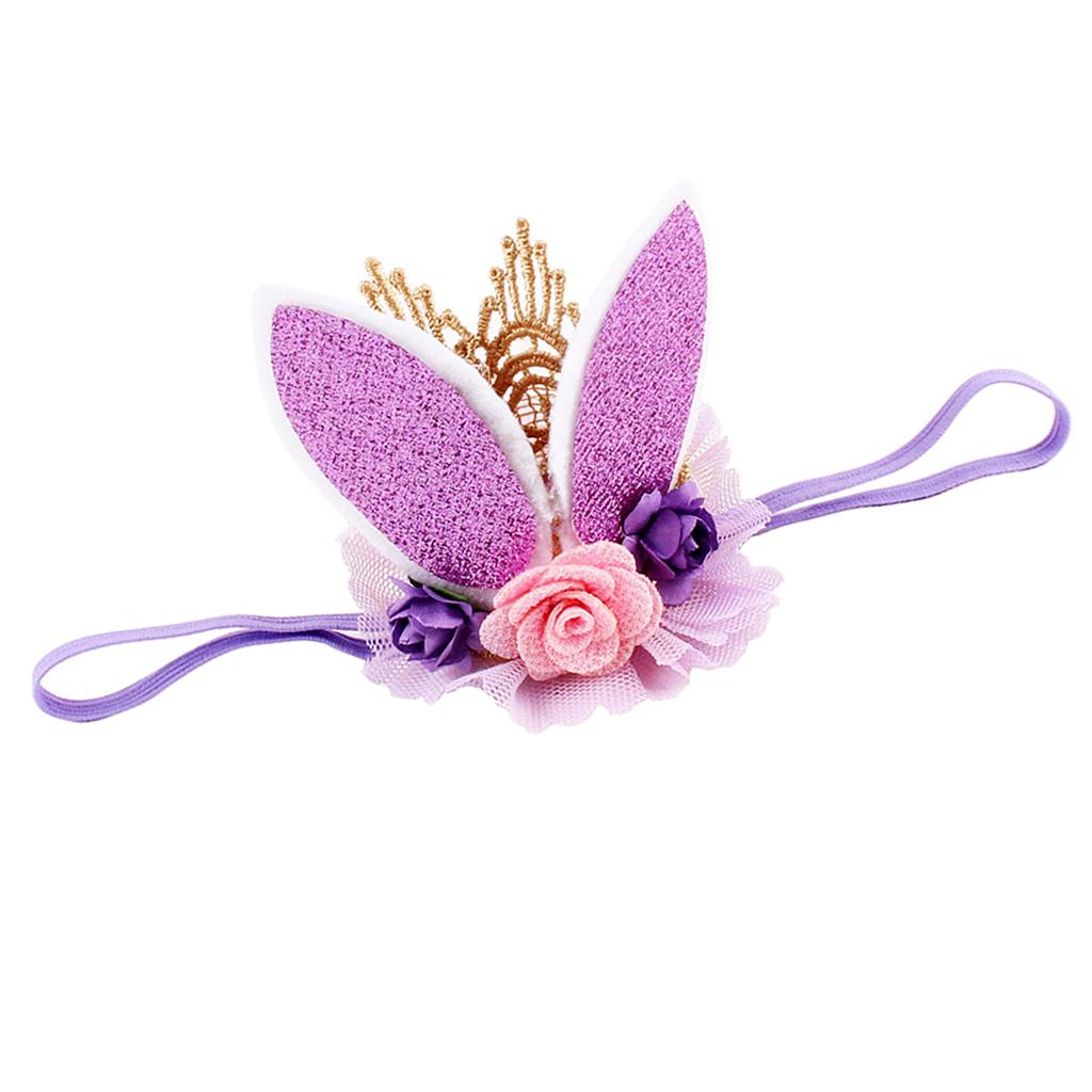 Lace Crown Rabbit Ears Headbands for Baby Toddler Girls Purple