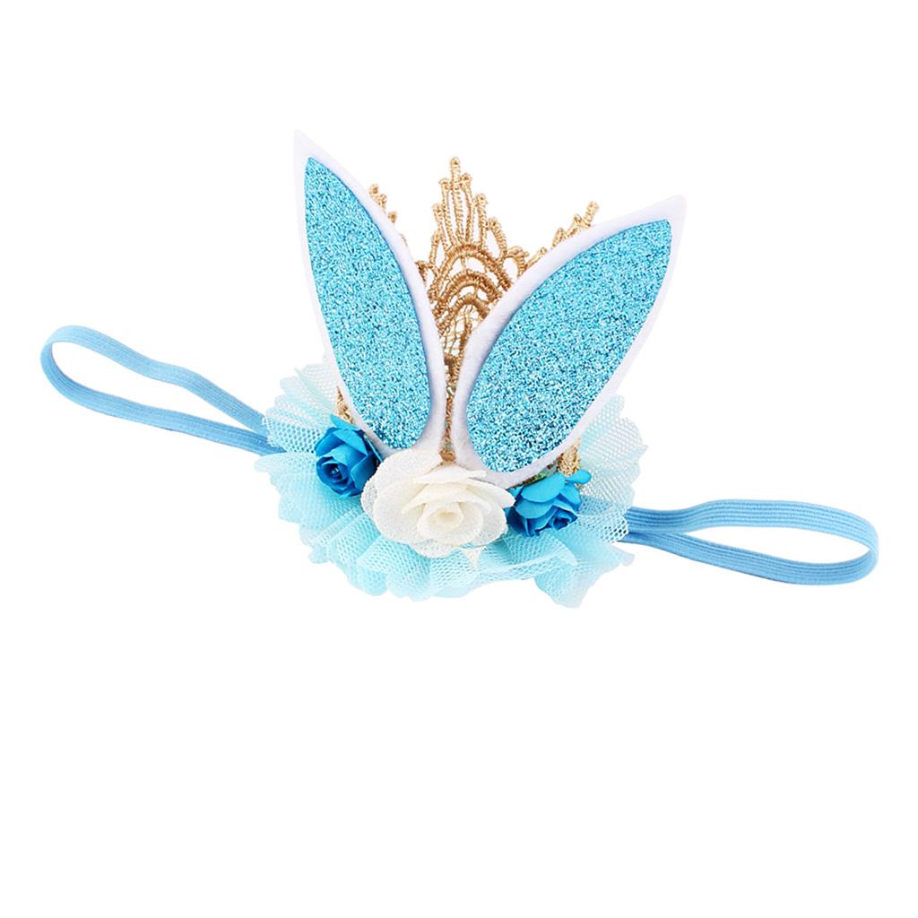 Lace Crown Rabbit Ears Headbands for Baby Toddler Girls Blue