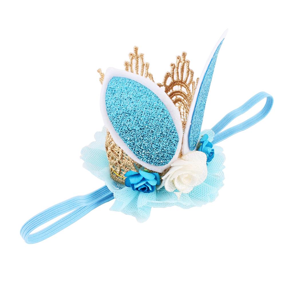 Lace Crown Rabbit Ears Headbands for Baby Toddler Girls Blue