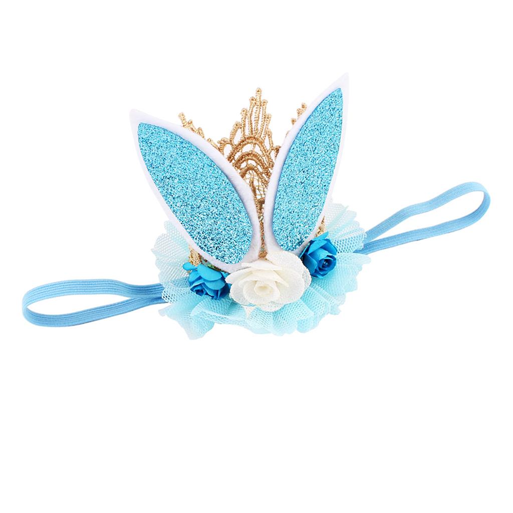 Lace Crown Rabbit Ears Headbands for Baby Toddler Girls Blue