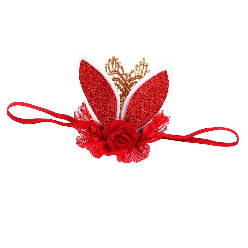 Lace Crown Rabbit Ears Headbands for Baby Toddler Girls Red