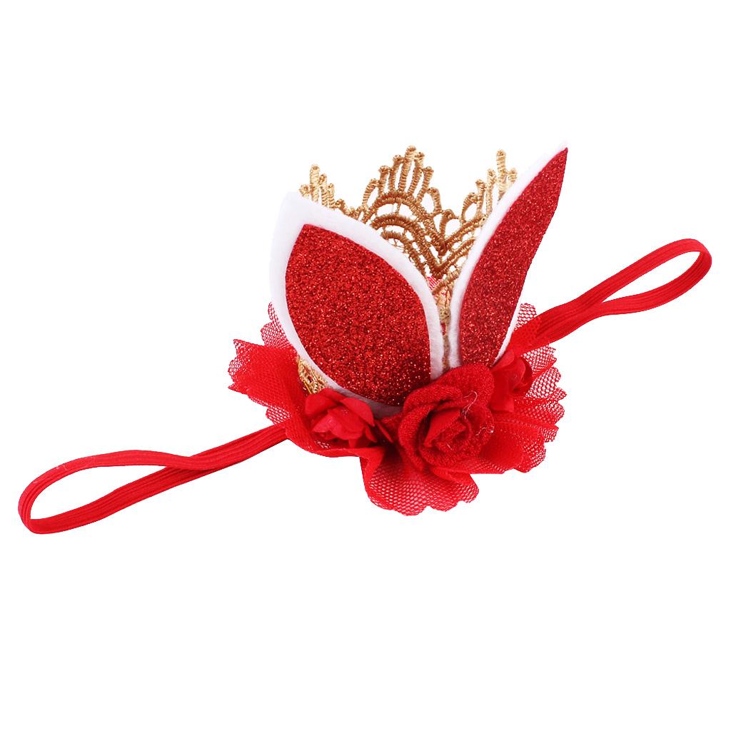 Lace Crown Rabbit Ears Headbands for Baby Toddler Girls Red