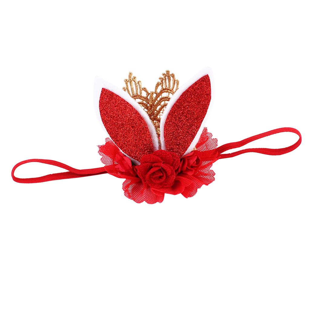 Lace Crown Rabbit Ears Headbands for Baby Toddler Girls Red