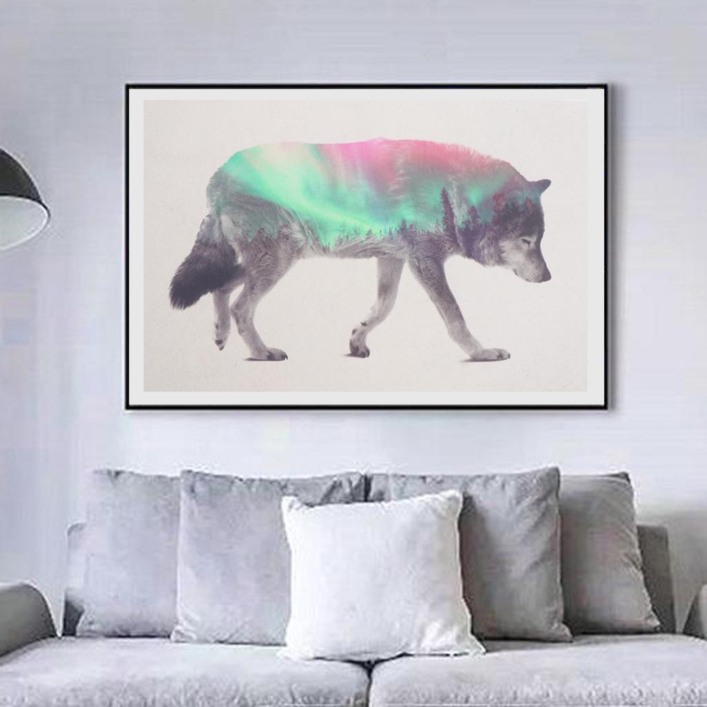 Abstract Oil Painting Wolf in Nothern Lights Wall Painting Wall Art Decor 30x45cm