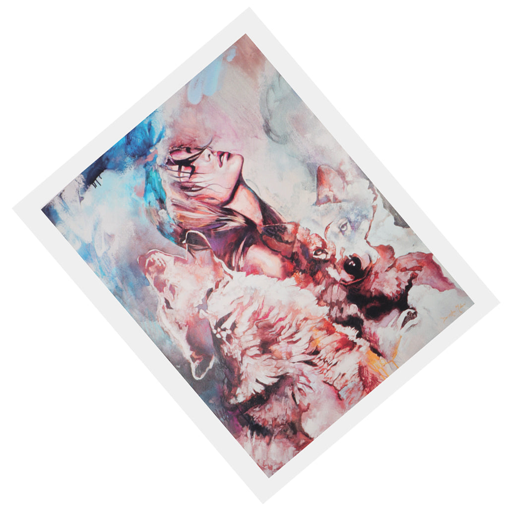 Canvas Oil Painting Wall Decor Artwork Picture Poster, Girl and Wolf 45x60cm