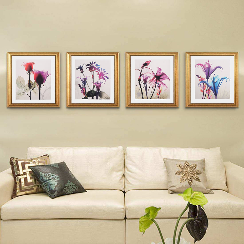 4 Panel Canvas Oil Painting Wall Decor Art Picture - Colorful Flower