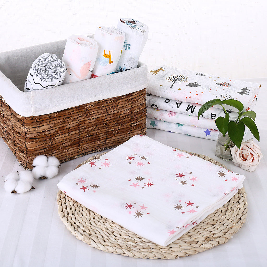 Soft Muslin Baby Swaddling Blanket Newborn Infant Cotton Swaddle Towel Pink Star