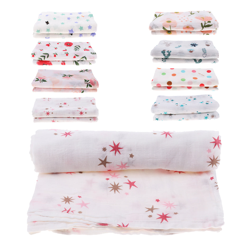 Soft Muslin Baby Swaddling Blanket Newborn Infant Cotton Swaddle Towel Pink Star