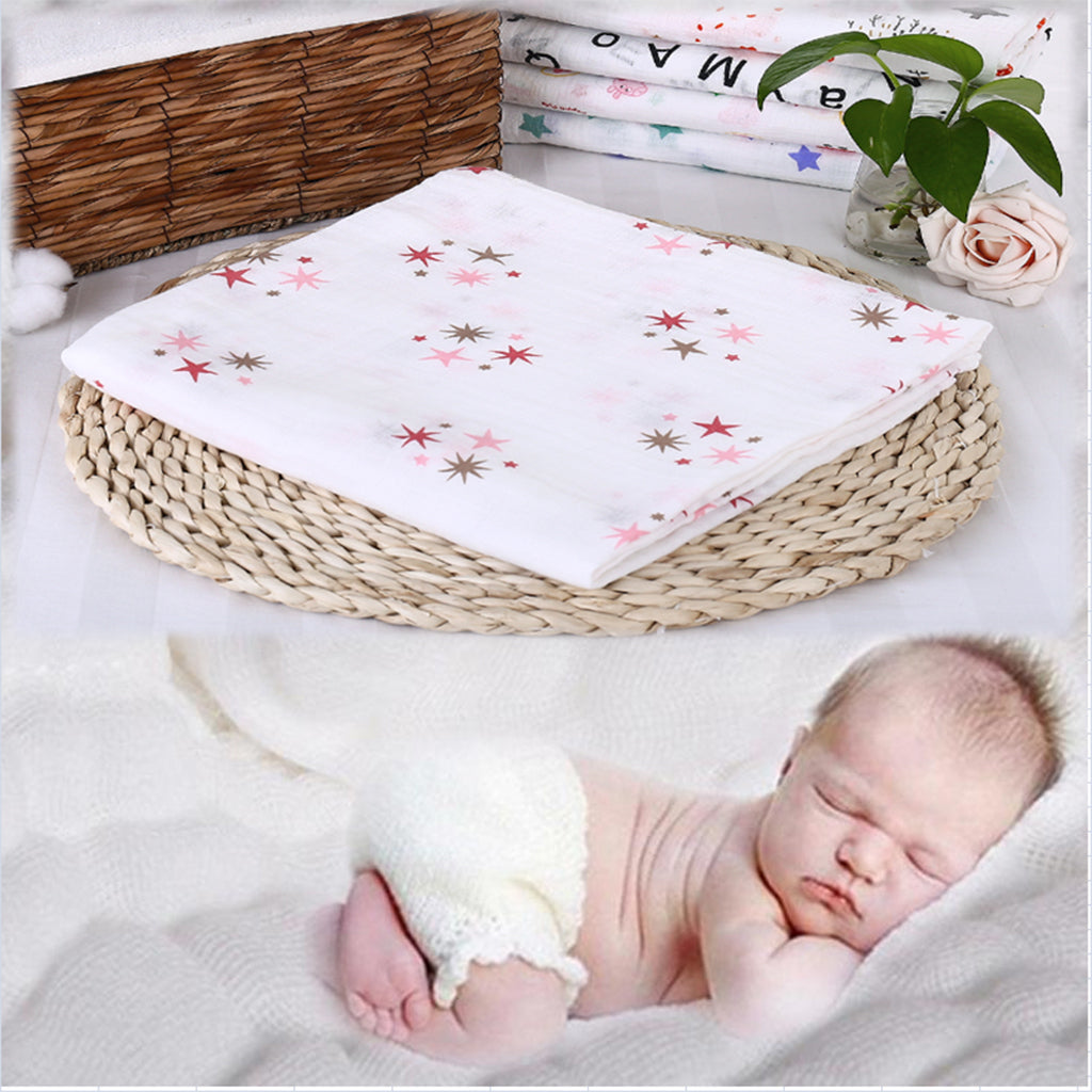 Soft Muslin Baby Swaddling Blanket Newborn Infant Cotton Swaddle Towel Pink Star