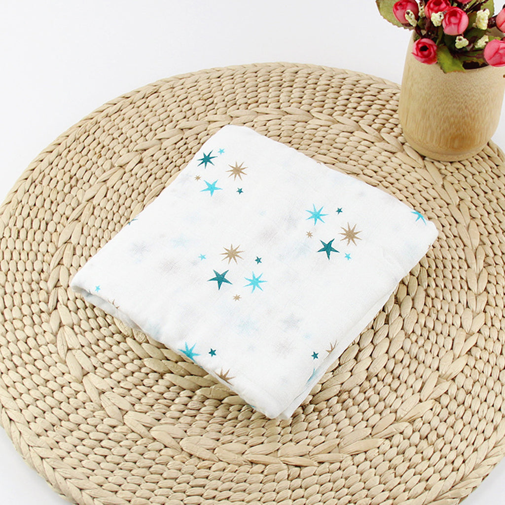 Soft Muslin Baby Swaddling Blanket Newborn Infant Cotton Swaddle Towel Blue Star