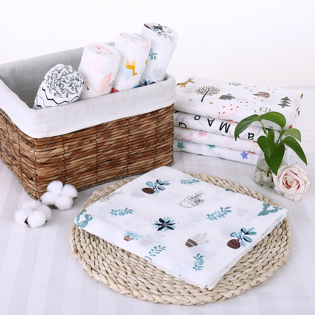 Soft Muslin Baby Swaddling Blanket Newborn Infant Cotton Swaddle Towel Cactus