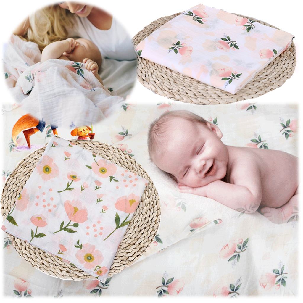 Soft Muslin Baby Swaddling Blanket Newborn Infant Cotton Swaddle Towel Flower