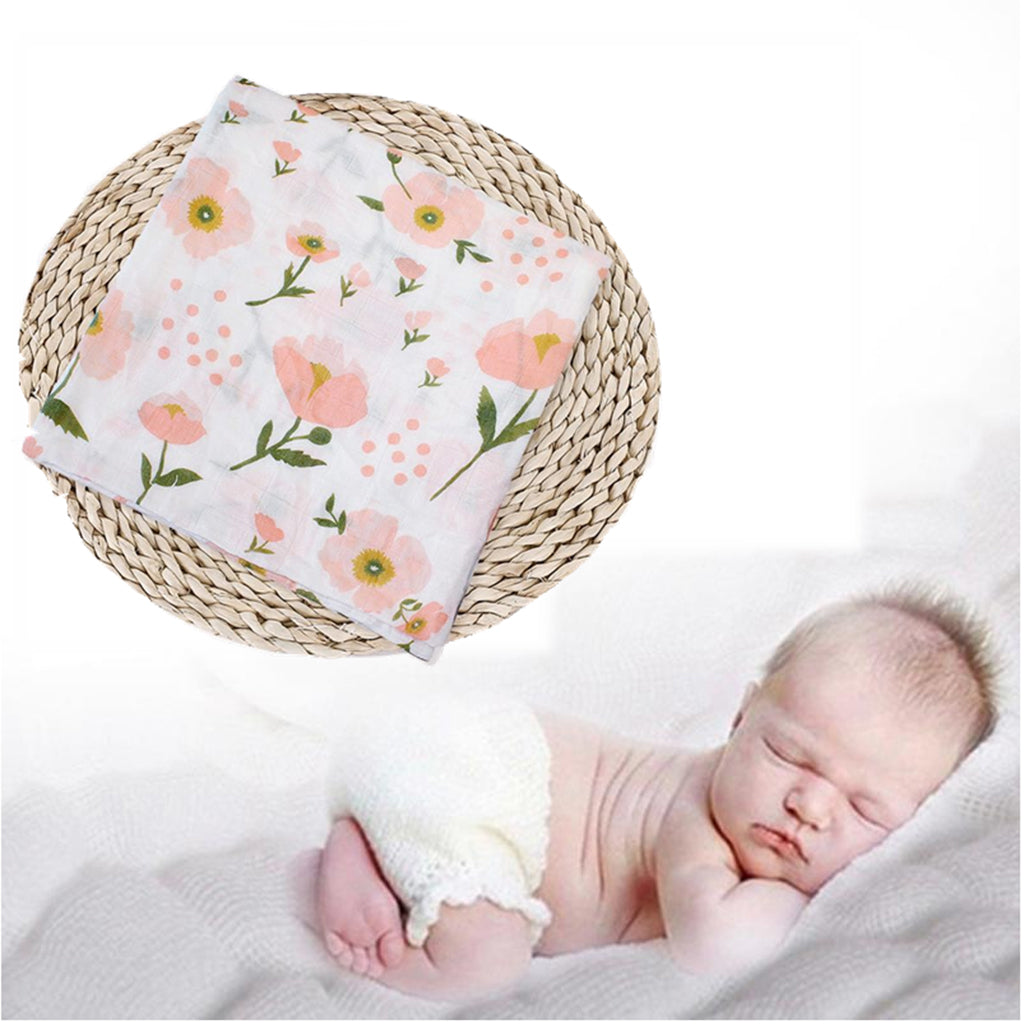 Soft Muslin Baby Swaddling Blanket Newborn Infant Cotton Swaddle Towel Flower