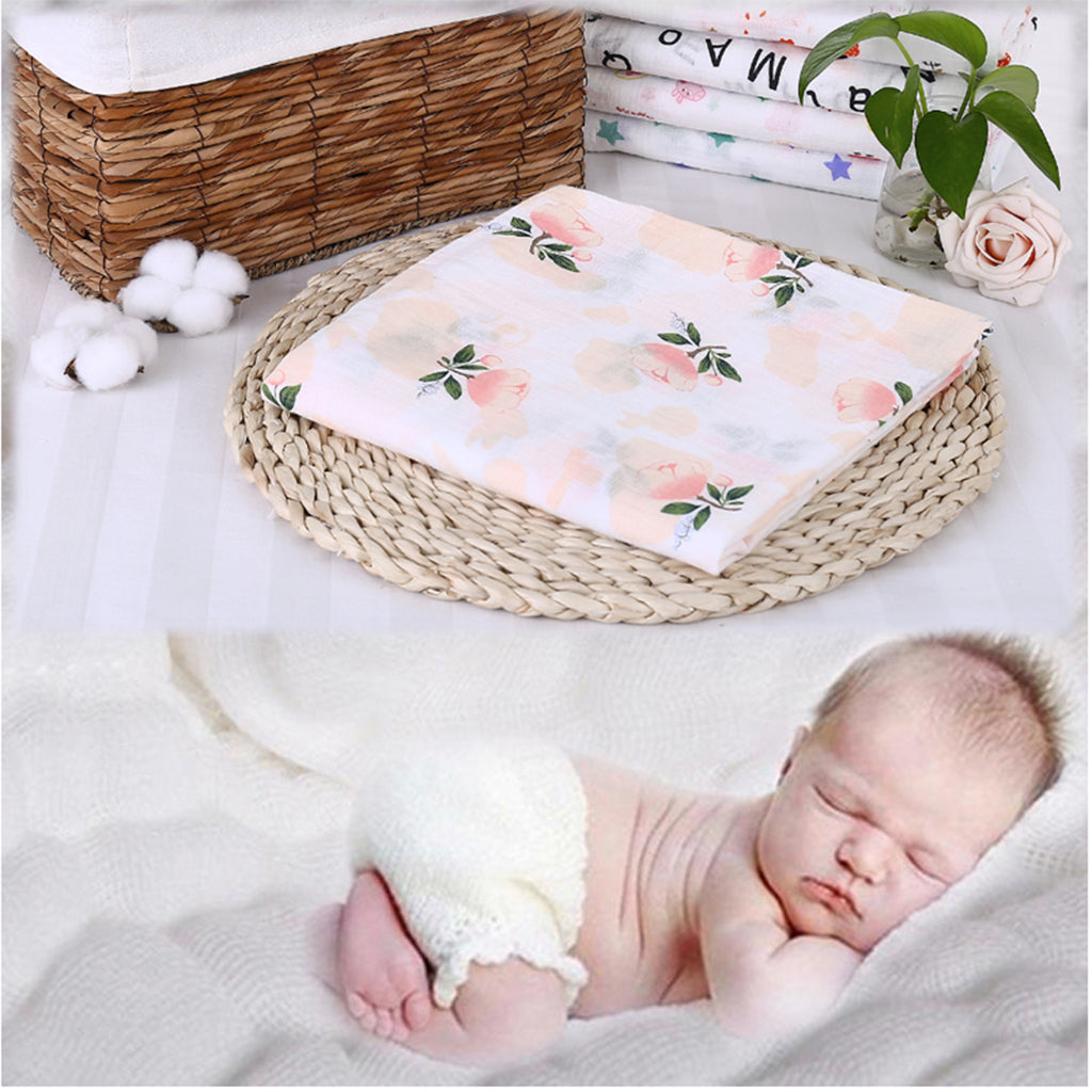 Soft Muslin Baby Swaddling Blanket Newborn Infant Cotton Swaddle Towel Rose