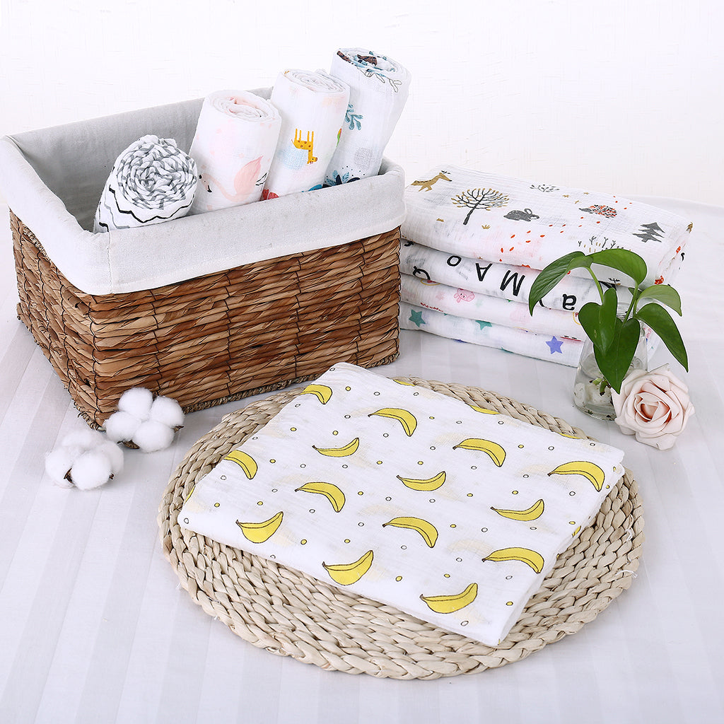 Baby Swaddling Blanket Soft Muslin Cotton Swaddle Towel Banana