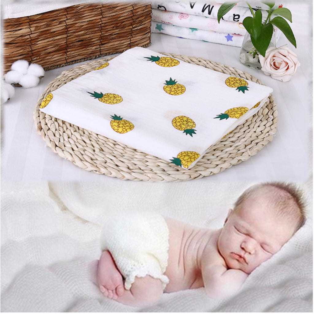 Baby Swaddling Blanket Soft Muslin Cotton Swaddle Towel Yellow Pineapple