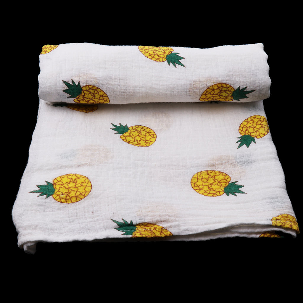 Baby Swaddling Blanket Soft Muslin Cotton Swaddle Towel Yellow Pineapple