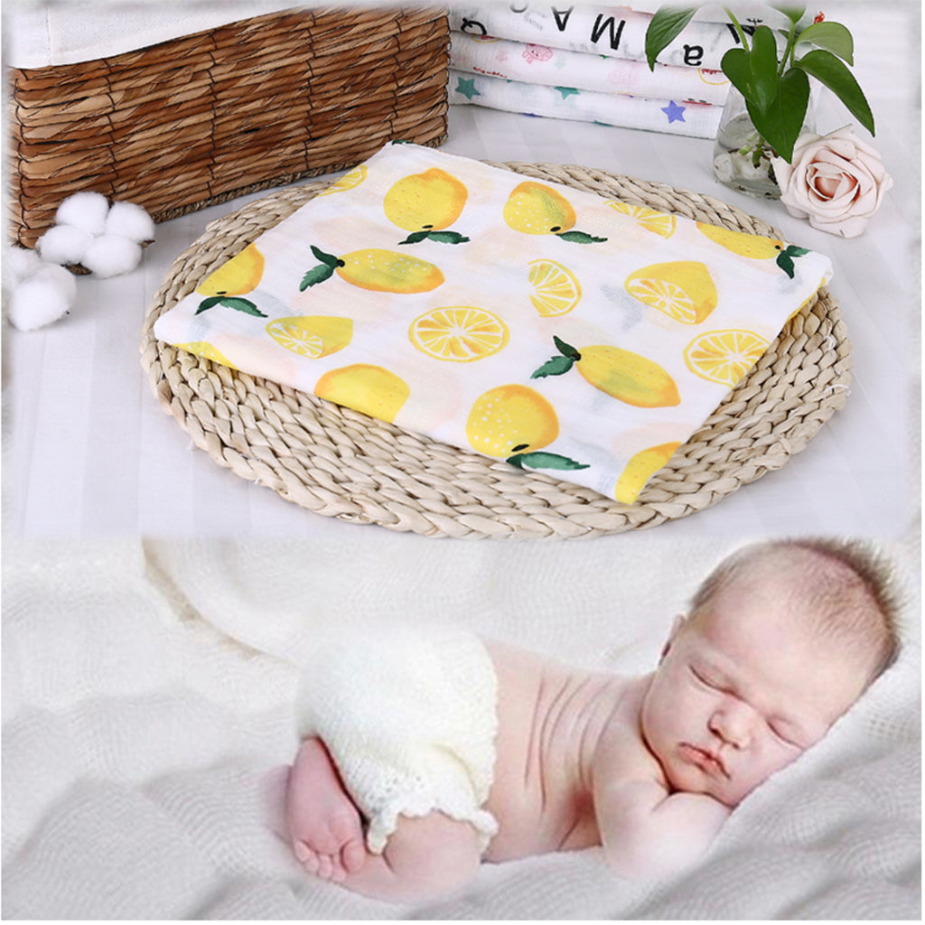 Baby Swaddling Blanket Soft Muslin Cotton Swaddle Towel Lemon