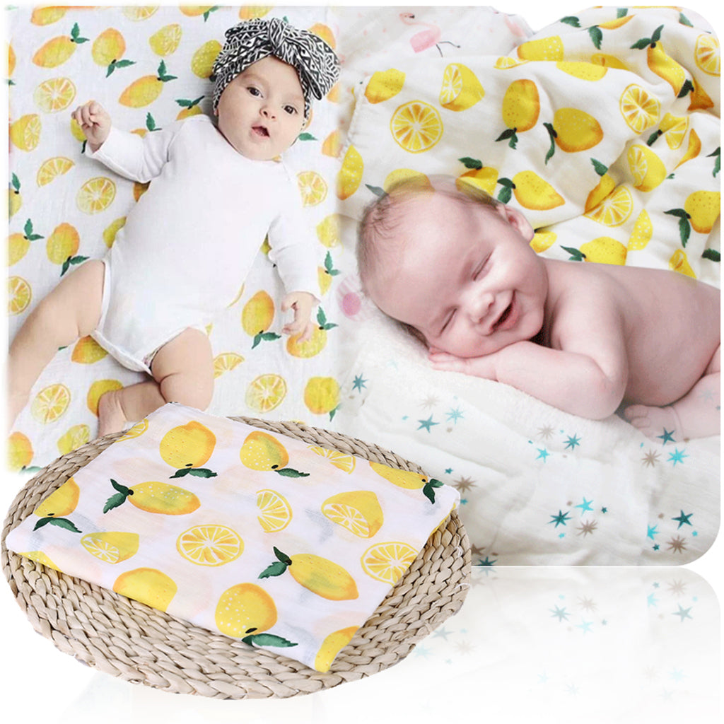 Baby Swaddling Blanket Soft Muslin Cotton Swaddle Towel Lemon