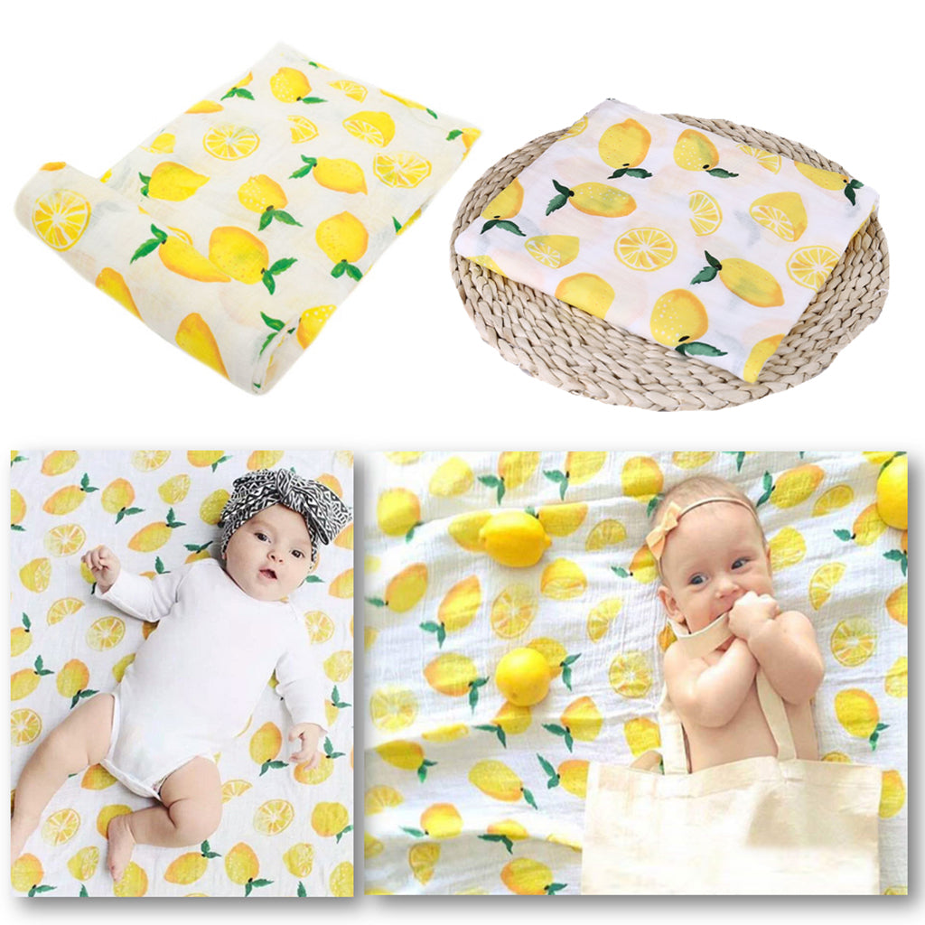 Baby Swaddling Blanket Soft Muslin Cotton Swaddle Towel Lemon