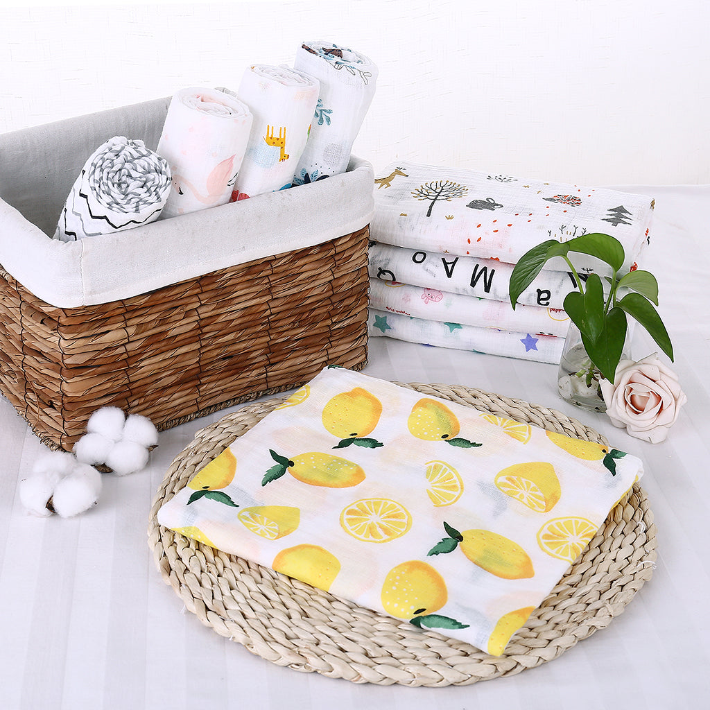 Baby Swaddling Blanket Soft Muslin Cotton Swaddle Towel Lemon