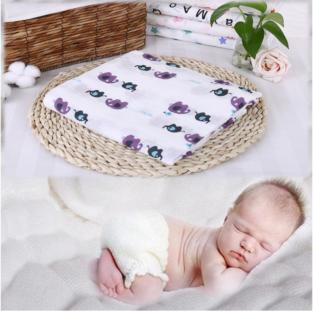 Baby Cotton Gauze Wrap Towel Infant Swaddle Blankets Purple Elephant