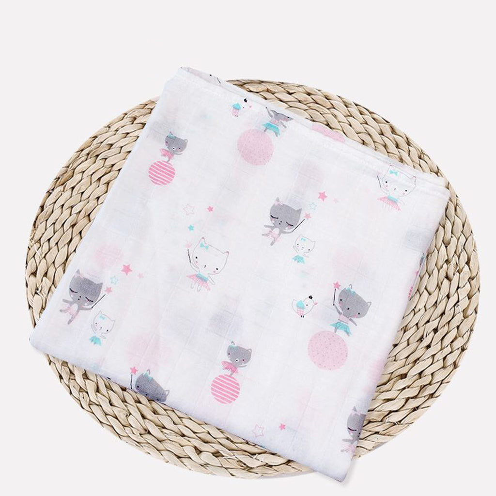 Baby Cotton Gauze Multi-purpose Towel Wrap Blanket Pink cat princess