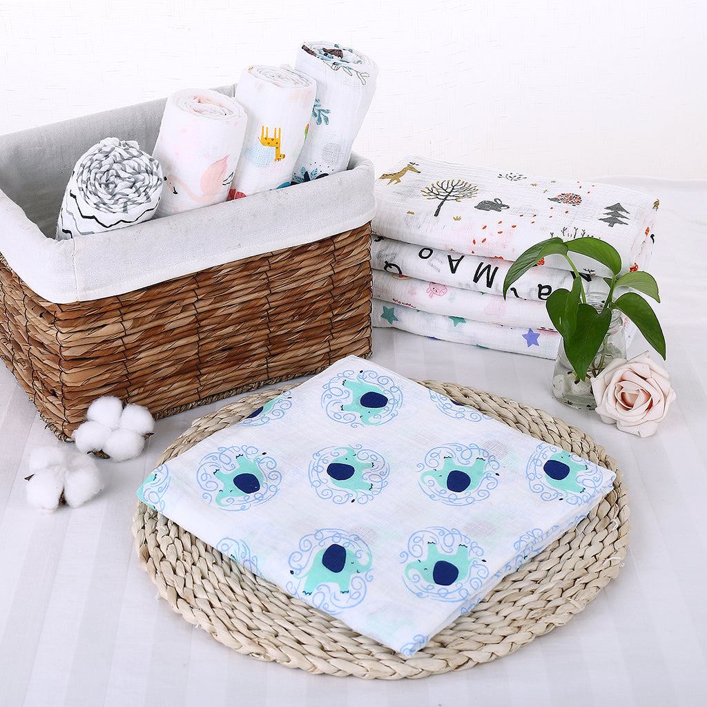 Baby Cotton Gauze Multi-purpose Towel Wrap Blanket Circle elephant