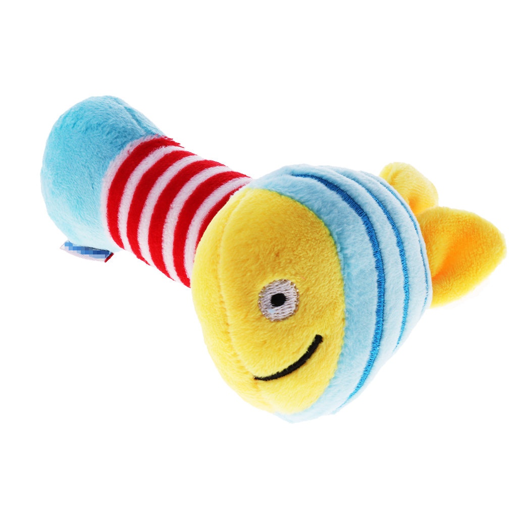 Cartoon Stuffed Animal Baby Soft Plush Hand Rattle Toy Infant blue