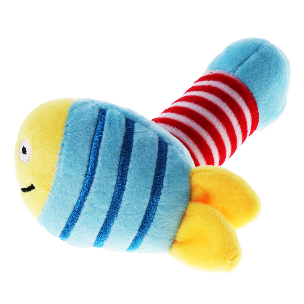 Cartoon Stuffed Animal Baby Soft Plush Hand Rattle Toy Infant blue