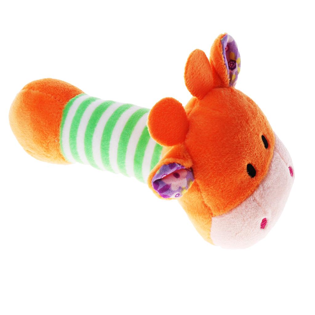Cartoon Stuffed Animal Baby Soft Plush Hand Rattle Toy Infant orange