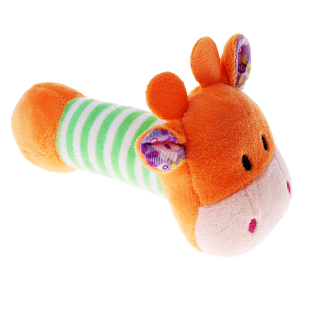 Cartoon Stuffed Animal Baby Soft Plush Hand Rattle Toy Infant orange