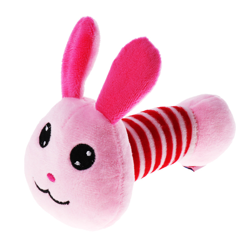 Cartoon Stuffed Animal Baby Soft Plush Hand Rattle Toy Infant pink