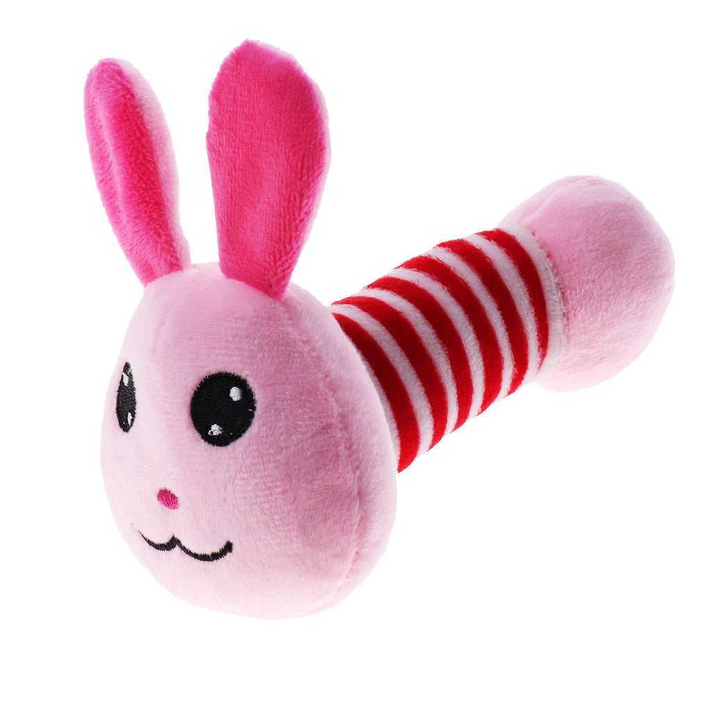 Cartoon Stuffed Animal Baby Soft Plush Hand Rattle Toy Infant pink