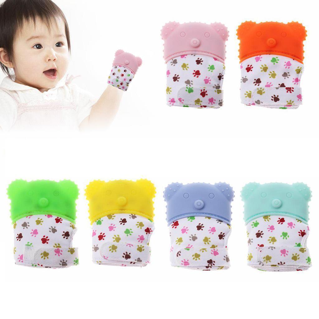 Baby Teething Mitten Silicone Mitt Bite Training Glove Teether Light green