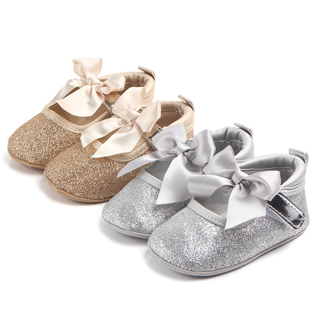 Shining Baby Bling Anti-Slip Girl Bowknot Princess Shoes 0-6 Months Golden