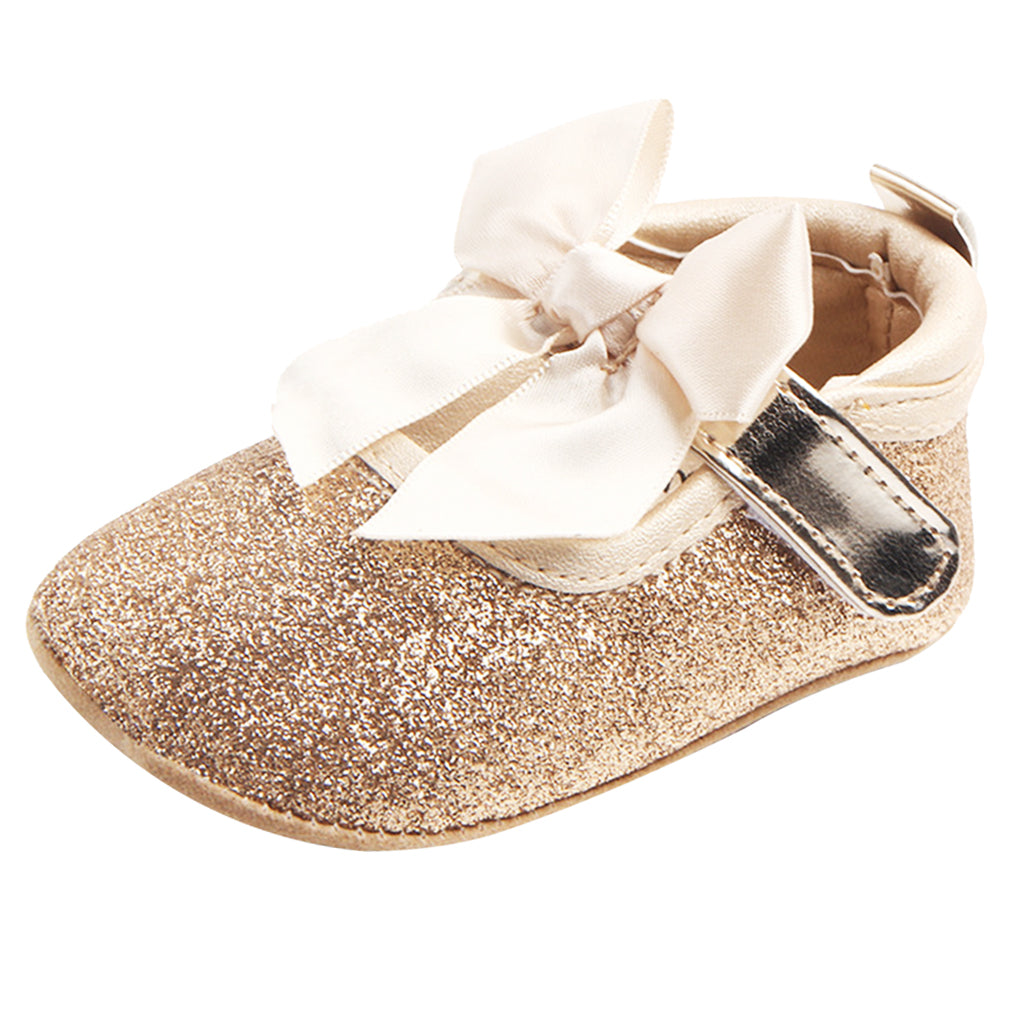 Shining Baby Bling Anti-Slip Girl Bowknot Princess Shoes 0-6 Months Golden