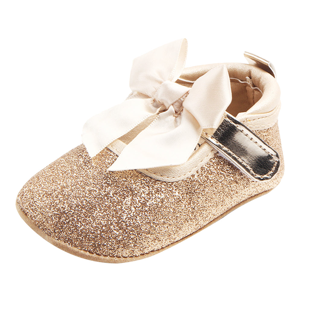 Shining Baby Bling Anti-Slip Girl Bowknot Princess Shoes 6-12 Months Golden