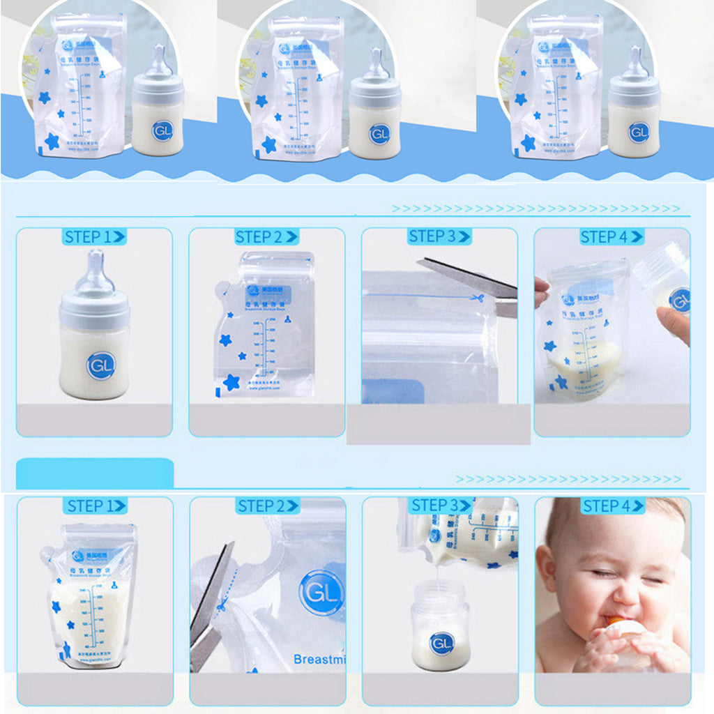 Breast Milk Storage Freezer Fresh Sealing Leakproof Bags 40pcs  250 ml blue