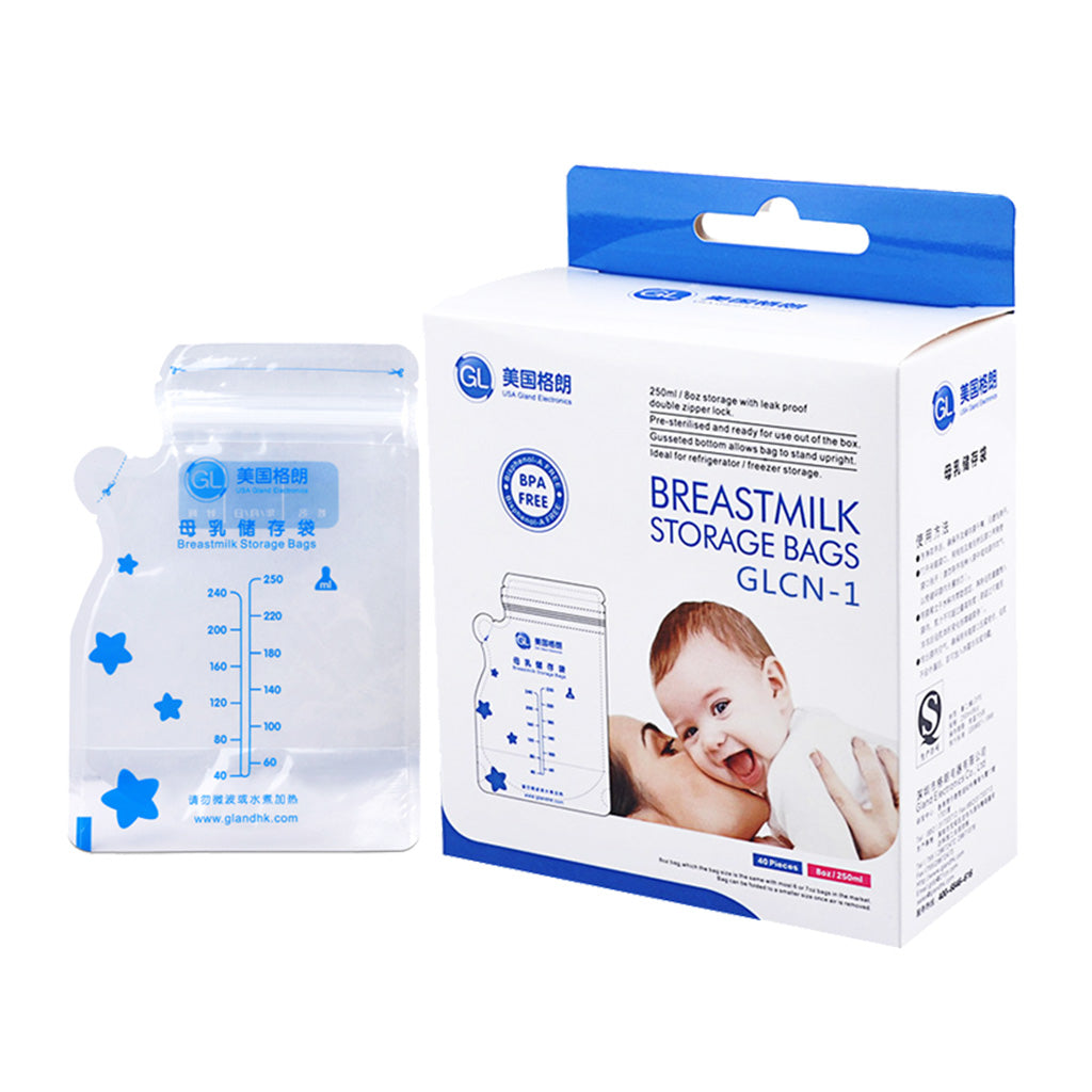 Breast Milk Storage Freezer Fresh Sealing Leakproof Bags 40pcs  250 ml blue