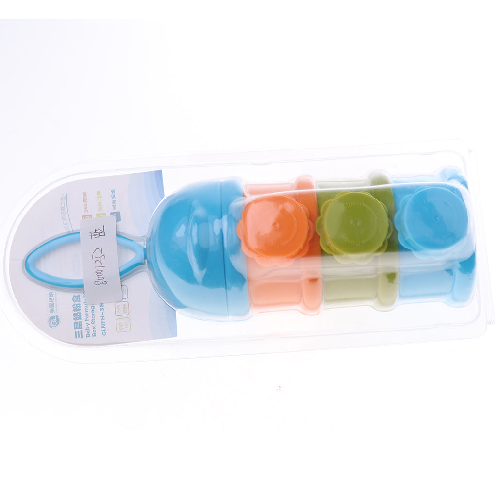 Baby Feeding Milk Powder Food Bottle Container 3 Cells Grid Box Blue