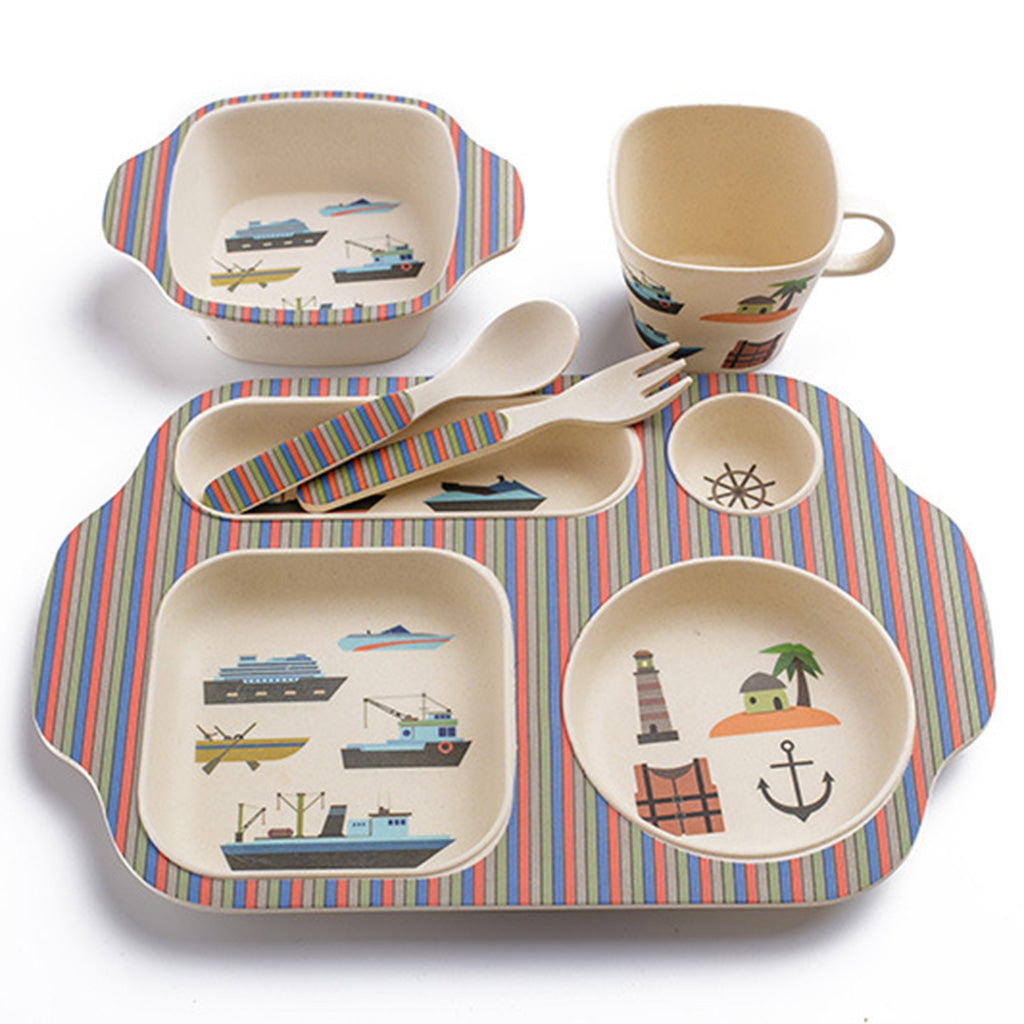 Bamboo Baby Tableware Bowl Cup Plate 5pc/set Cartoon Tableware Multicolor 1