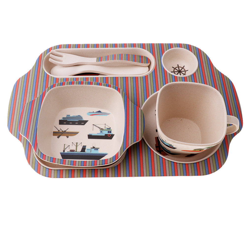 Bamboo Baby Tableware Bowl Cup Plate 5pc/set Cartoon Tableware Multicolor 1