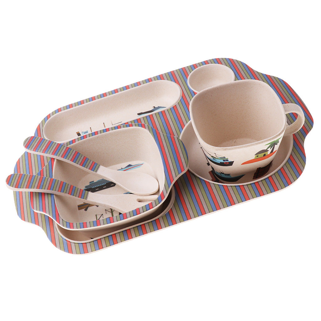 Bamboo Baby Tableware Bowl Cup Plate 5pc/set Cartoon Tableware Multicolor 1