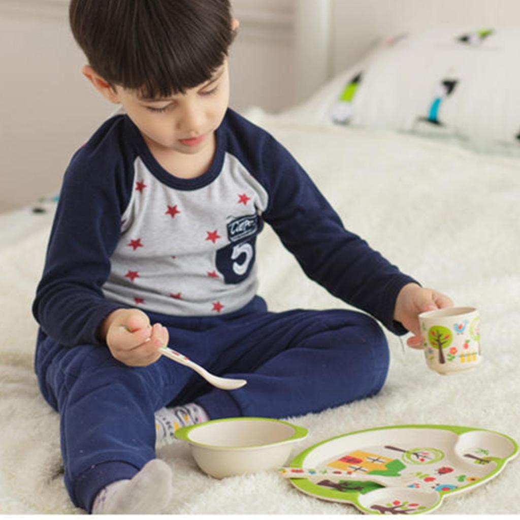 Bamboo Baby Tableware Bowl Cup Plate 5pc/set Cartoon Tableware Green 2