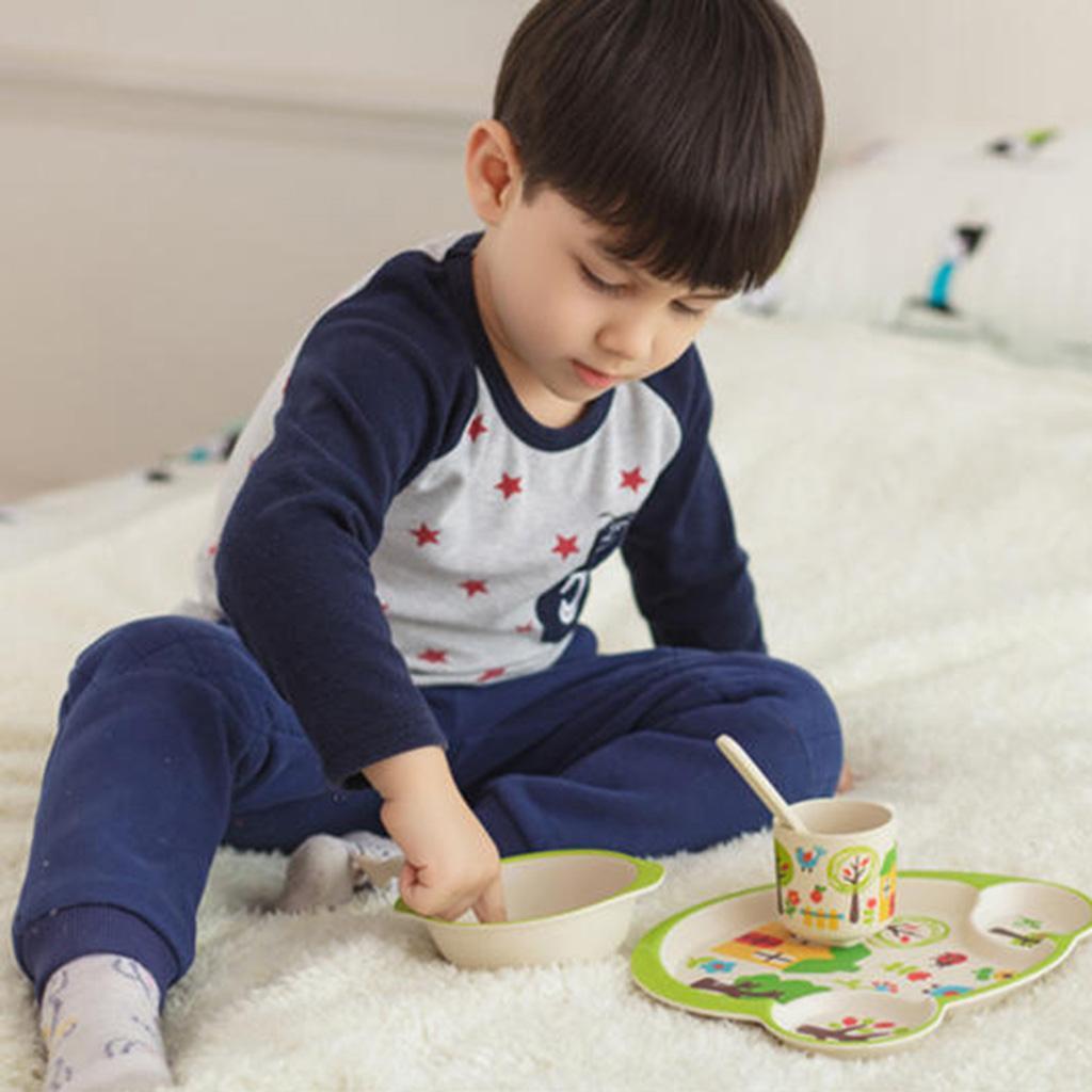 Bamboo Baby Tableware Bowl Cup Plate 5pc/set Cartoon Tableware Green 2
