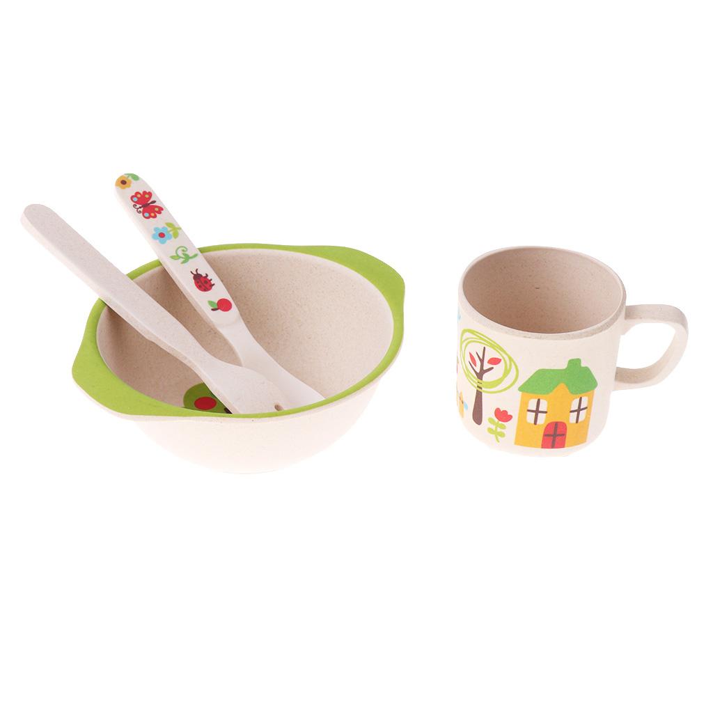 Bamboo Baby Tableware Bowl Cup Plate 5pc/set Cartoon Tableware Green 2