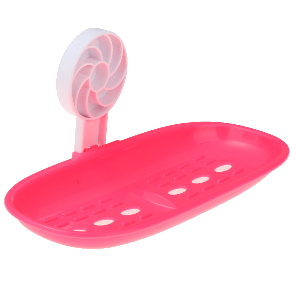 Bathroom Shower Soap Dish Holder Self Adhesive Box Case Fast Draining Red