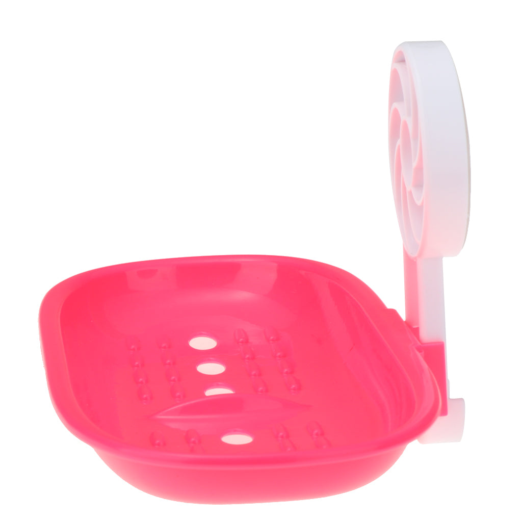 Bathroom Shower Soap Dish Holder Self Adhesive Box Case Fast Draining Red